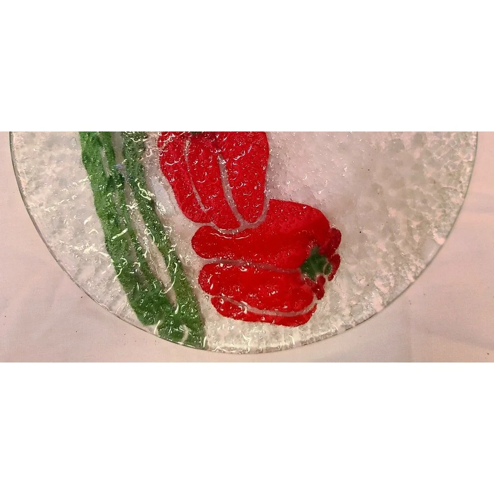 Fused Art Glass Textured‎ Plate Vegetable Design Pepper Cabbage Asparagus 10